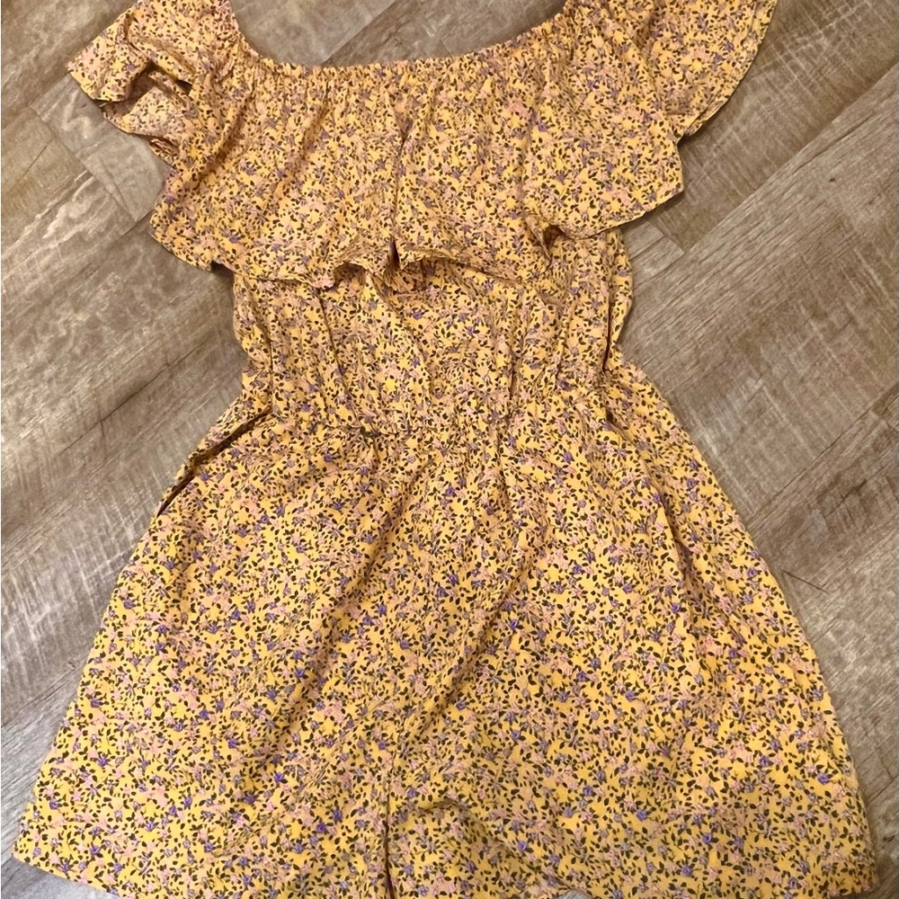 Lush Yellow Floral Off the Shoulder Romper